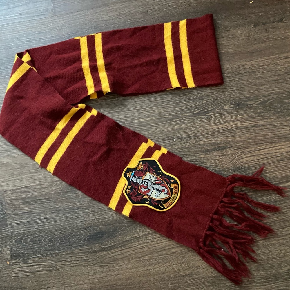 Harry Potter Gryffindor color house emblem scarf with fringe. 80” long.